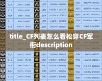 title_CF列表怎么看松穿CF軍銜description