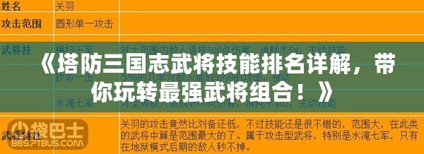 《塔防三國志武將技能排名詳解，帶你玩轉(zhuǎn)最強武將組合！》