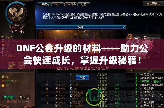 DNF公會升級的材料——助力公會快速成長，掌握升級秘籍！