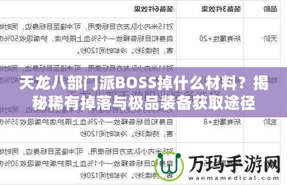 天龍八部門派BOSS掉什么材料？揭秘稀有掉落與極品裝備獲取途徑