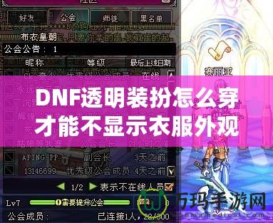 DNF透明裝扮怎么穿才能不顯示衣服外觀？揭秘隱藏外觀的神操作！