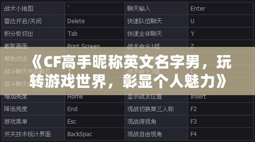《CF高手昵稱英文名字男，玩轉(zhuǎn)游戲世界，彰顯個人魅力》