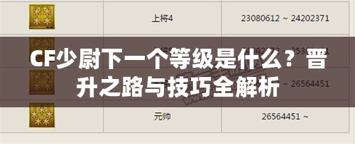 CF少尉下一個等級是什么？晉升之路與技巧全解析