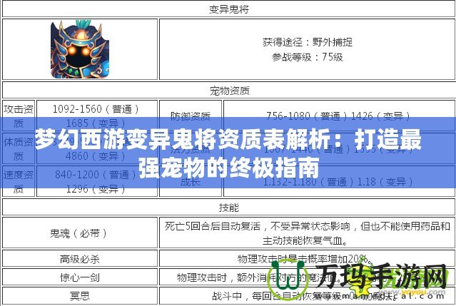夢幻西游變異鬼將資質(zhì)表解析：打造最強寵物的終極指南