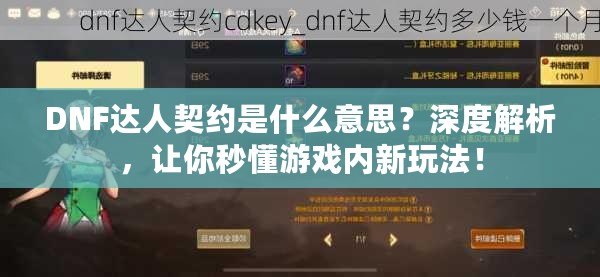 DNF達人契約是什么意思？深度解析，讓你秒懂游戲內(nèi)新玩法！