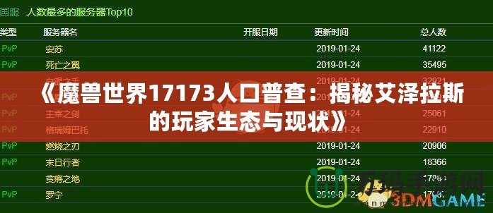 《魔獸世界17173人口普查：揭秘艾澤拉斯的玩家生態(tài)與現(xiàn)狀》