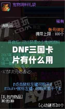 DNF三國(guó)卡片有什么用？探索其強(qiáng)大魅力與游戲內(nèi)外的價(jià)值