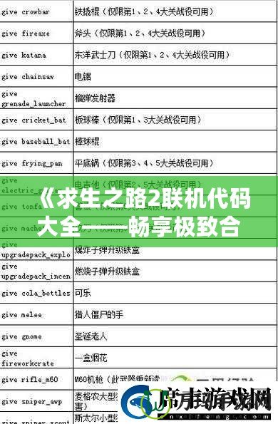 《求生之路2聯(lián)機代碼大全——暢享極致合作與挑戰(zhàn)》