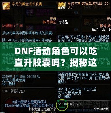 DNF活動(dòng)角色可以吃直升膠囊嗎？揭秘這項(xiàng)強(qiáng)力福利背后的秘密！