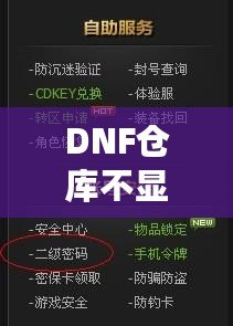 DNF倉庫不顯示密碼怎么設(shè)置？輕松解決你的煩惱！